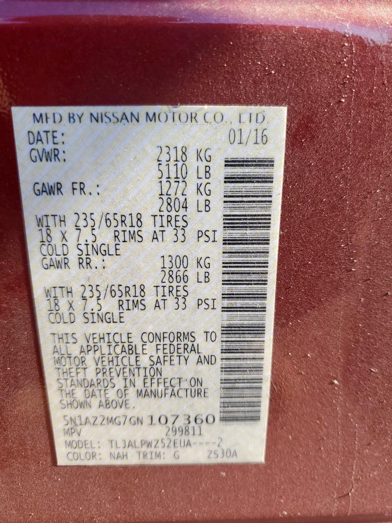 2016 NISSAN MURANO S - 5N1AZ2MG7GN107360