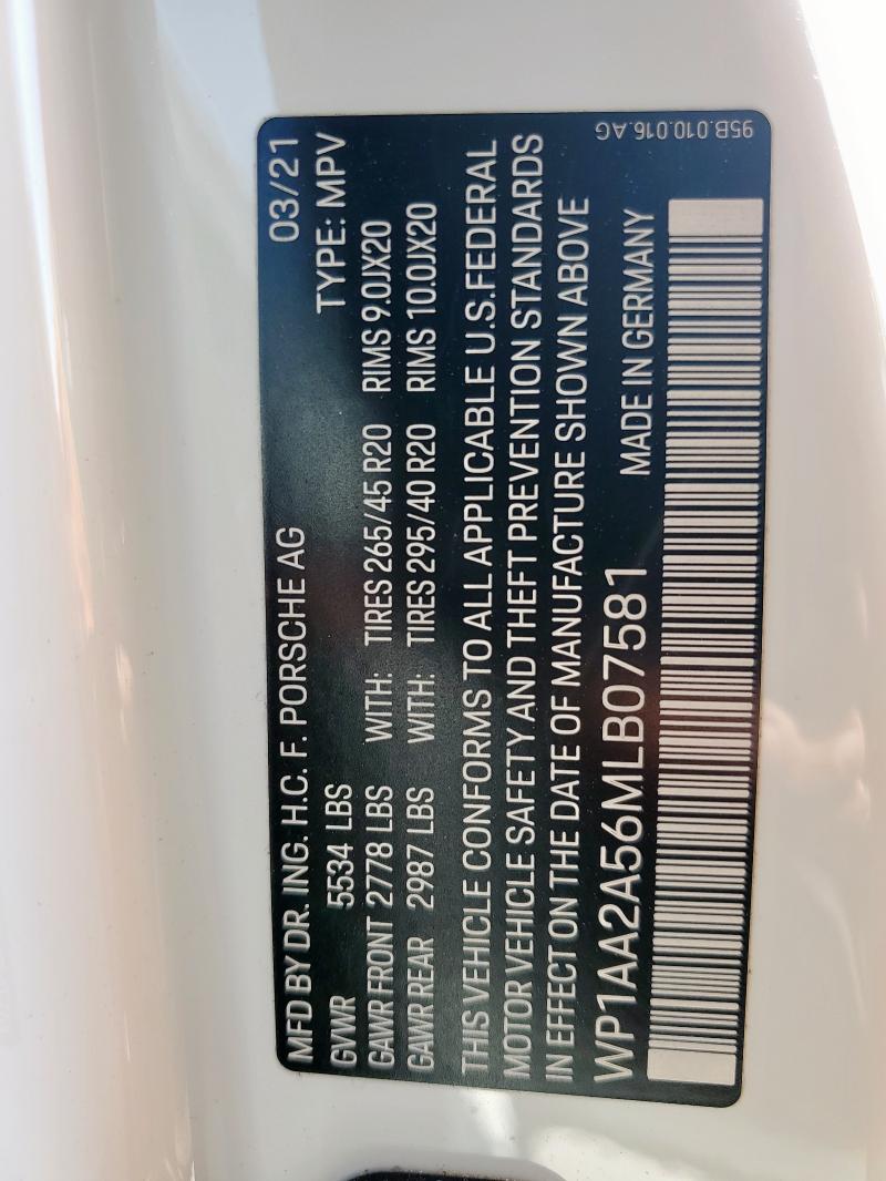 2021 PORSCHE MACAN WP1AA2A56MLB07581