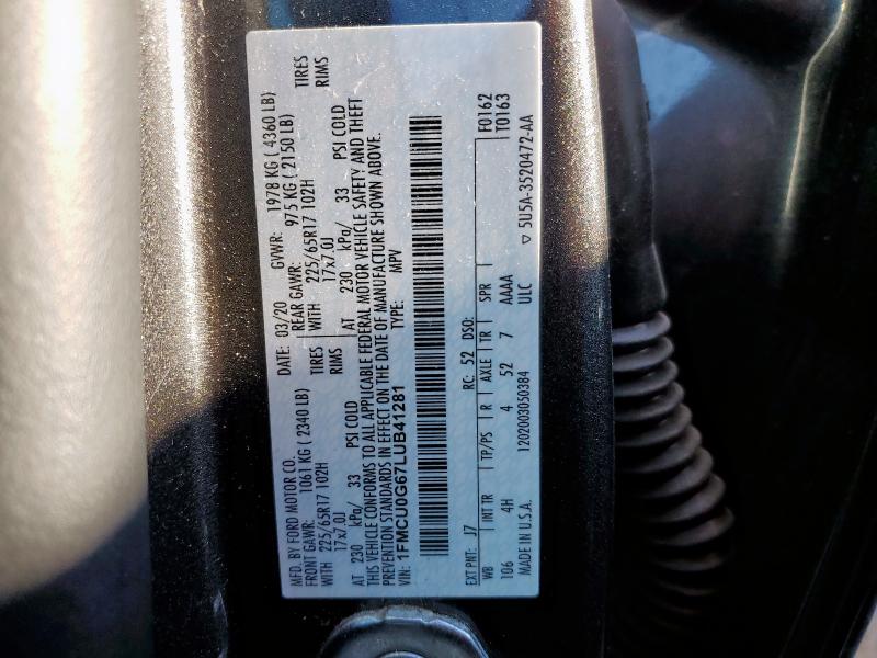 2020 FORD ESCAPE SE - 1FMCU0G67LUB41281