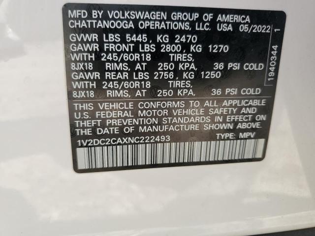 2022 VOLKSWAGEN ATLAS CROS 1V2DC2CAXNC222493