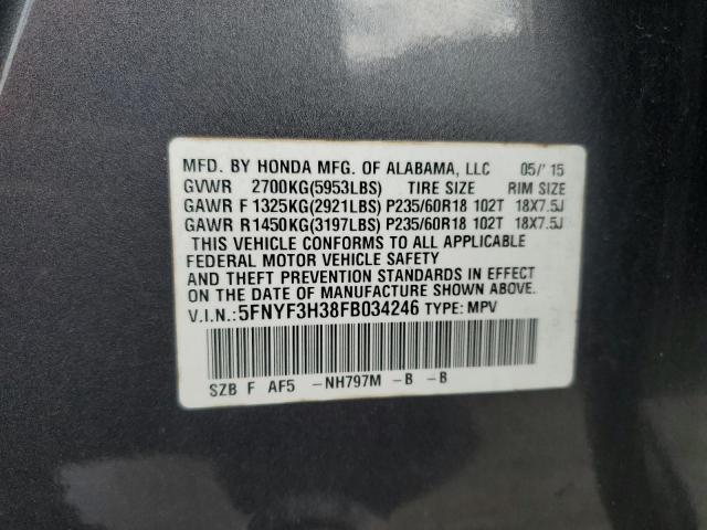 2015 HONDA PILOT SE 5FNYF3H38FB034246