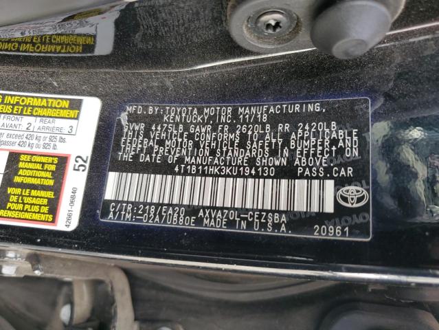 2019 TOYOTA CAMRY L 4T1B11HK3KU194130