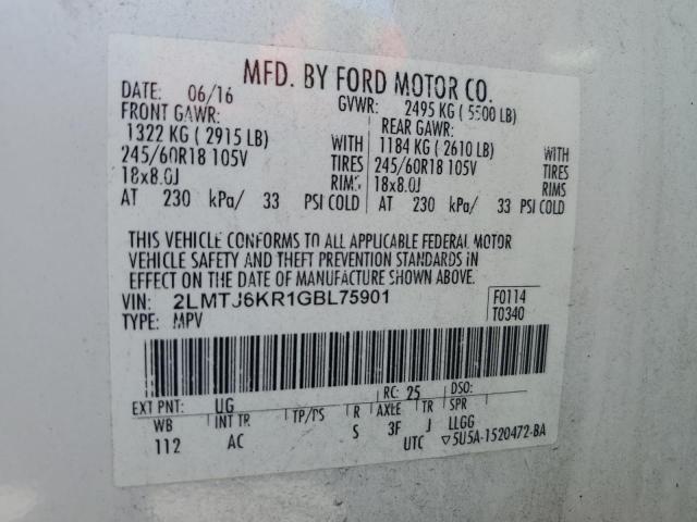 2016 LINCOLN MKX SELECT 2LMTJ6KR1GBL75901