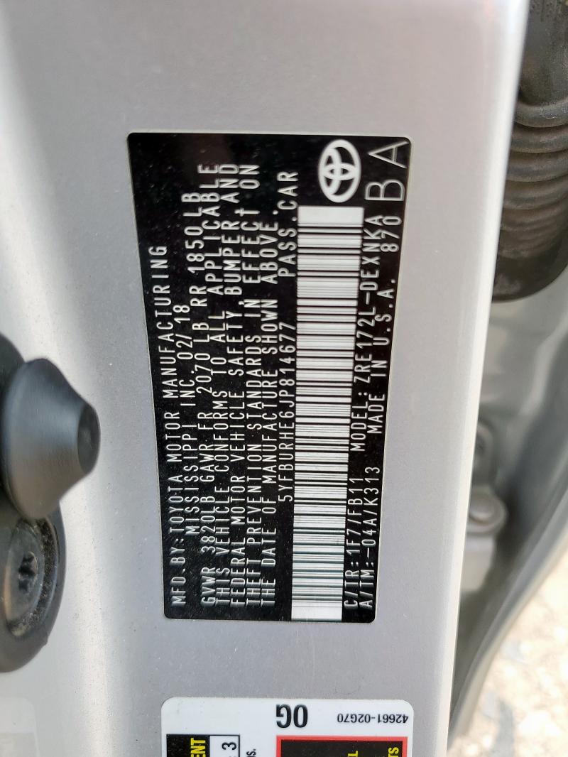 2018 TOYOTA COROLLA L - 5YFBURHE6JP814677