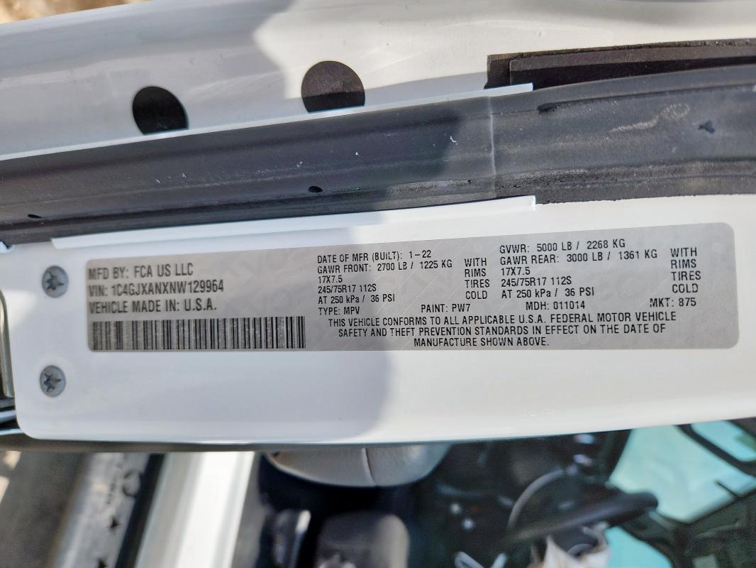 2022 JEEP WRANGLER S 1C4GJXANXNW129964