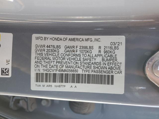 2021 HONDA ACCORD SPORT SE 1HGCV1F49MA056650