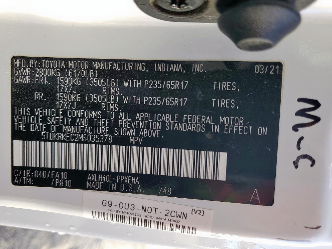 2021 TOYOTA SIENNA LE 5TDKRKEC2MS035378