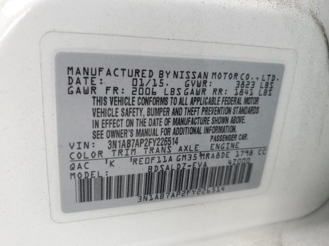2015 NISSAN SENTRA S 3N1AB7AP2FY226514