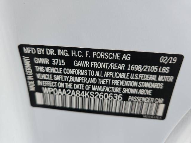 2019 PORSCHE CAYMAN BAS WP0AA2A84KS260636