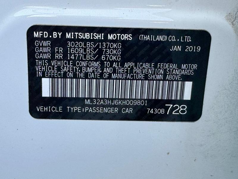 2019 MITSUBISHI MIRAGE ES ML32A3HJ6KH009801