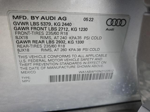 2022 AUDI Q5 PREMIUM WA1ABAFY0N2122512