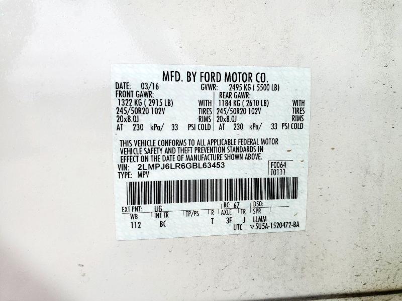 2016 LINCOLN MKX RESERV - 2LMPJ6LR6GBL63453