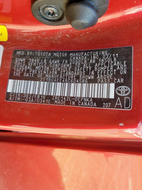 2011 TOYOTA COROLLA BA #3301882465