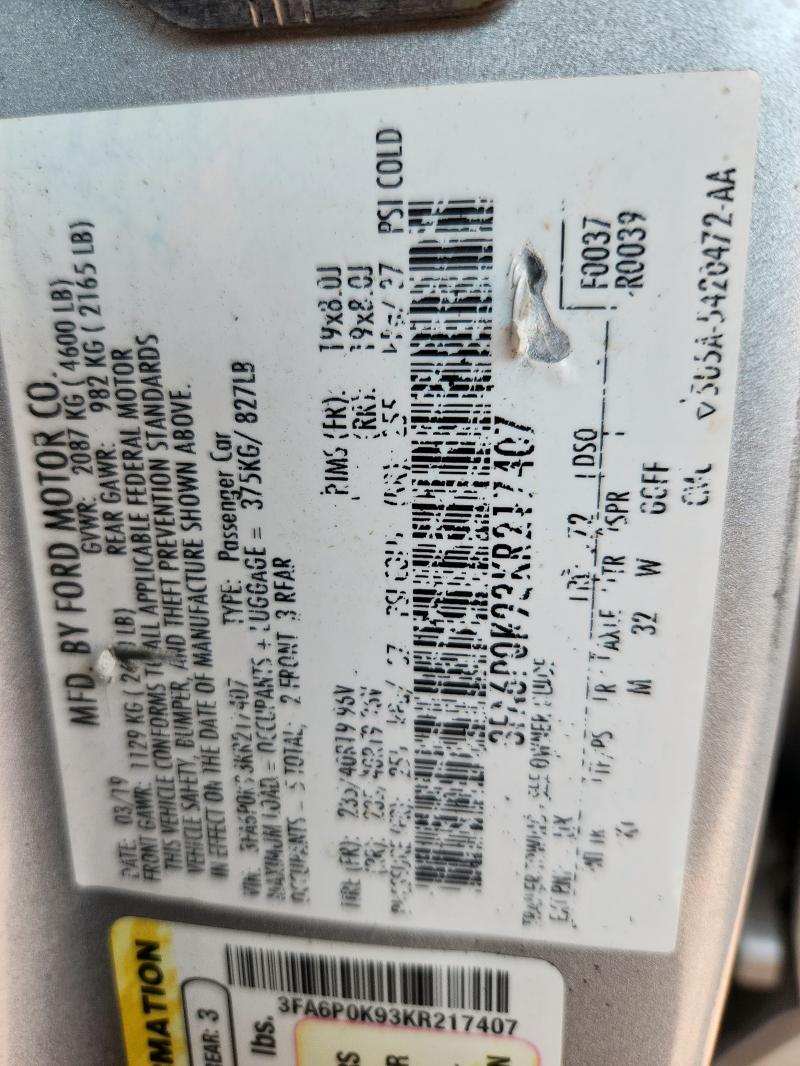 2019 FORD FUSION TIT 3FA6P0K93KR217407