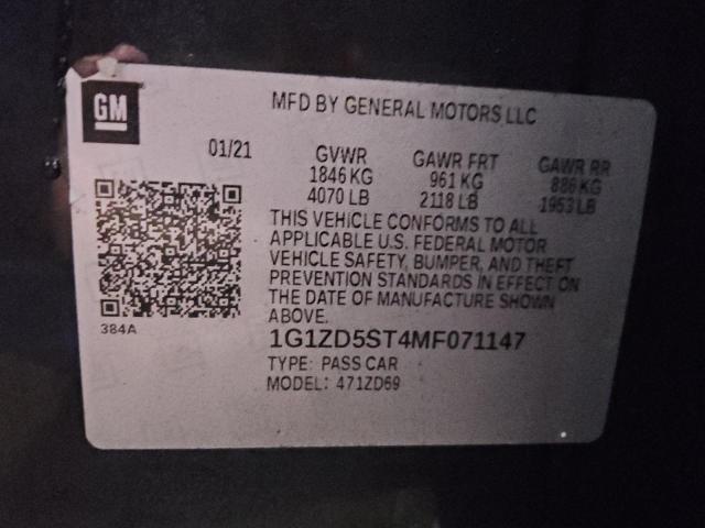 2021 CHEVROLET MALIBU LT 1G1ZD5ST4MF071147