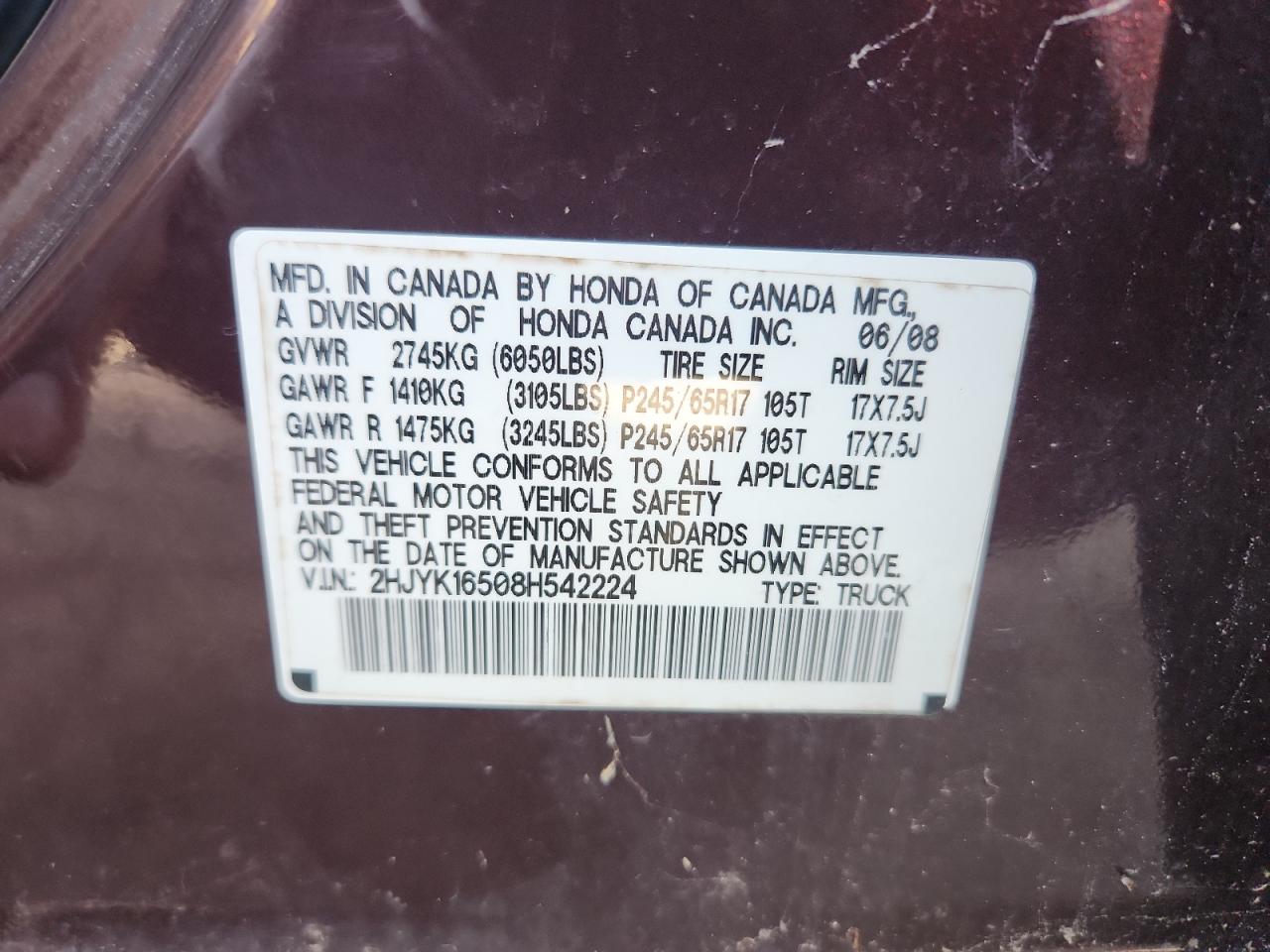 Lot #3293282435 2008 HONDA RIDGELINE