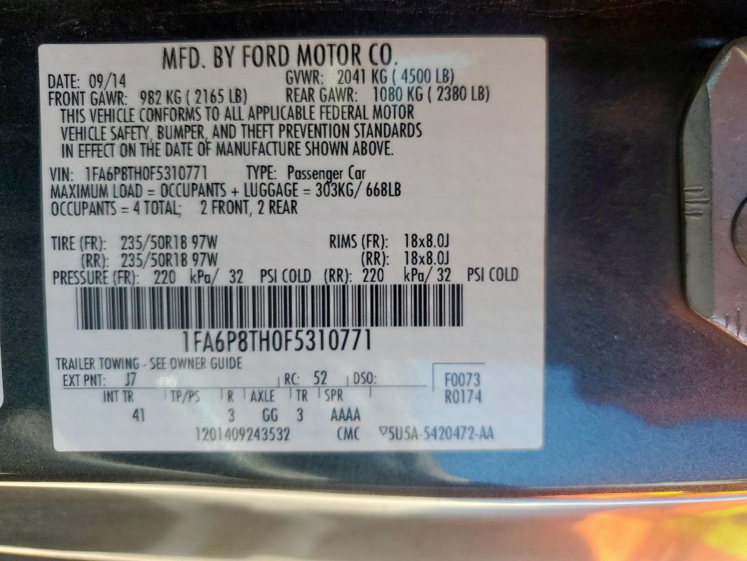 2015 FORD MUSTANG 1FA6P8TH0F5310771
