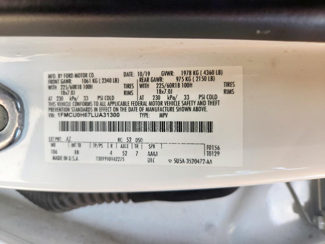 2020 FORD ESCAPE SEL - 1FMCU0H67LUA31300