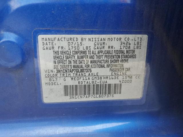 2016 NISSAN VERSA S 3N1CN7AP7GL807375