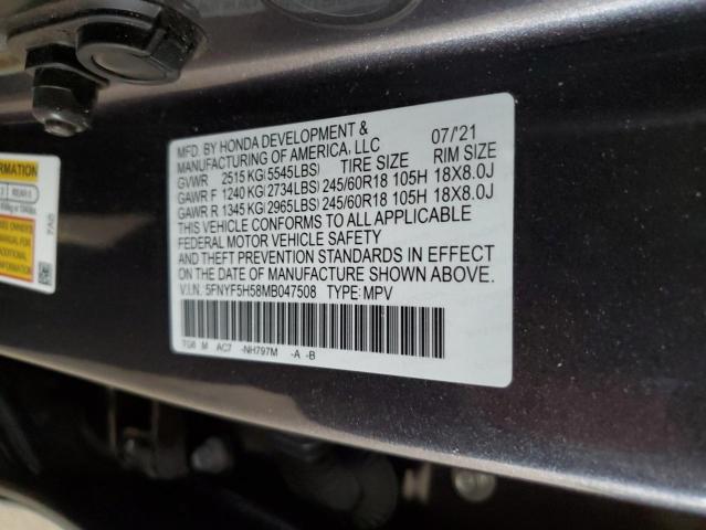 2021 HONDA PILOT EXL 5FNYF5H58MB047508
