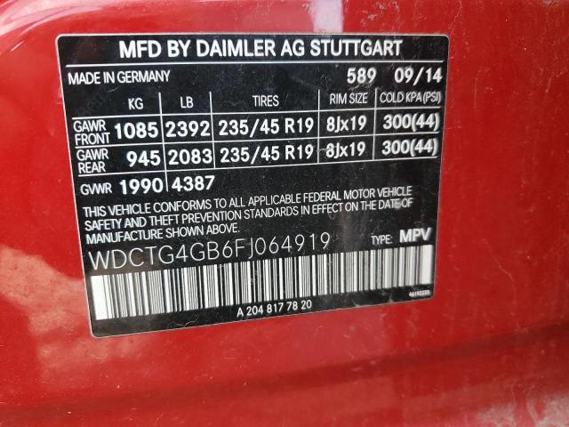 2015 MERCEDES-BENZ GLA 250 4M WDCTG4GB6FJ064919