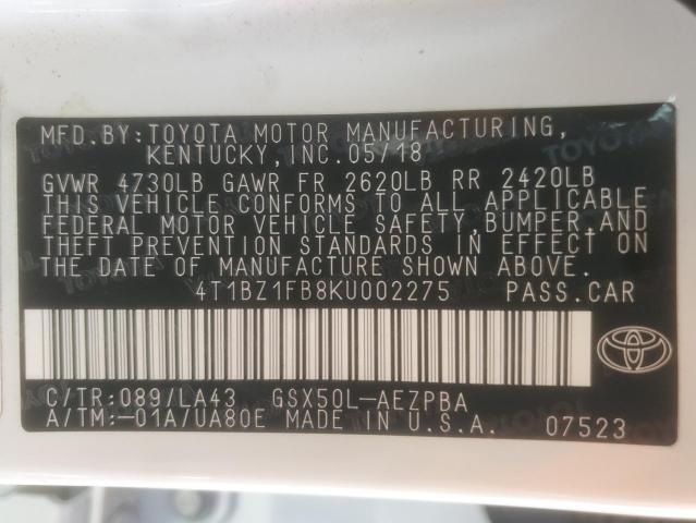 2019 TOYOTA AVALON XLE 4T1BZ1FB8KU002275