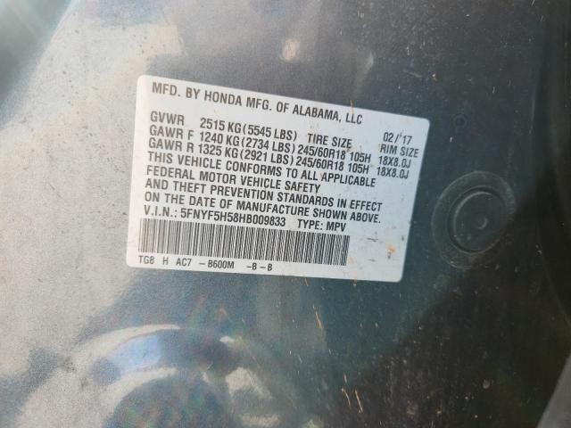 2017 HONDA PILOT EXL 5FNYF5H58HB009833