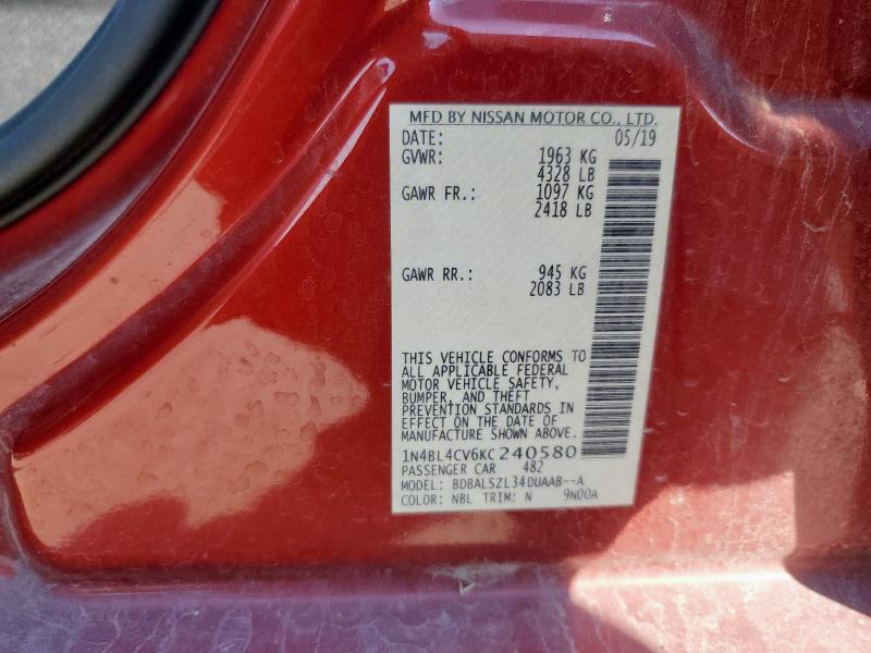 2019 NISSAN ALTIMA SR - 1N4BL4CV6KC240580