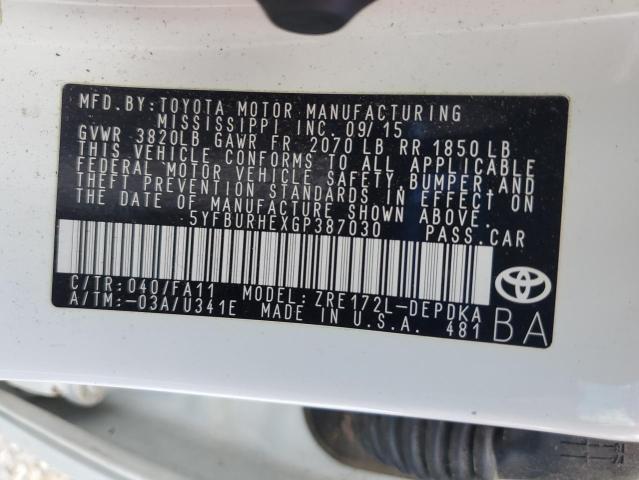 2016 TOYOTA COROLLA L - 5YFBURHEXGP387030