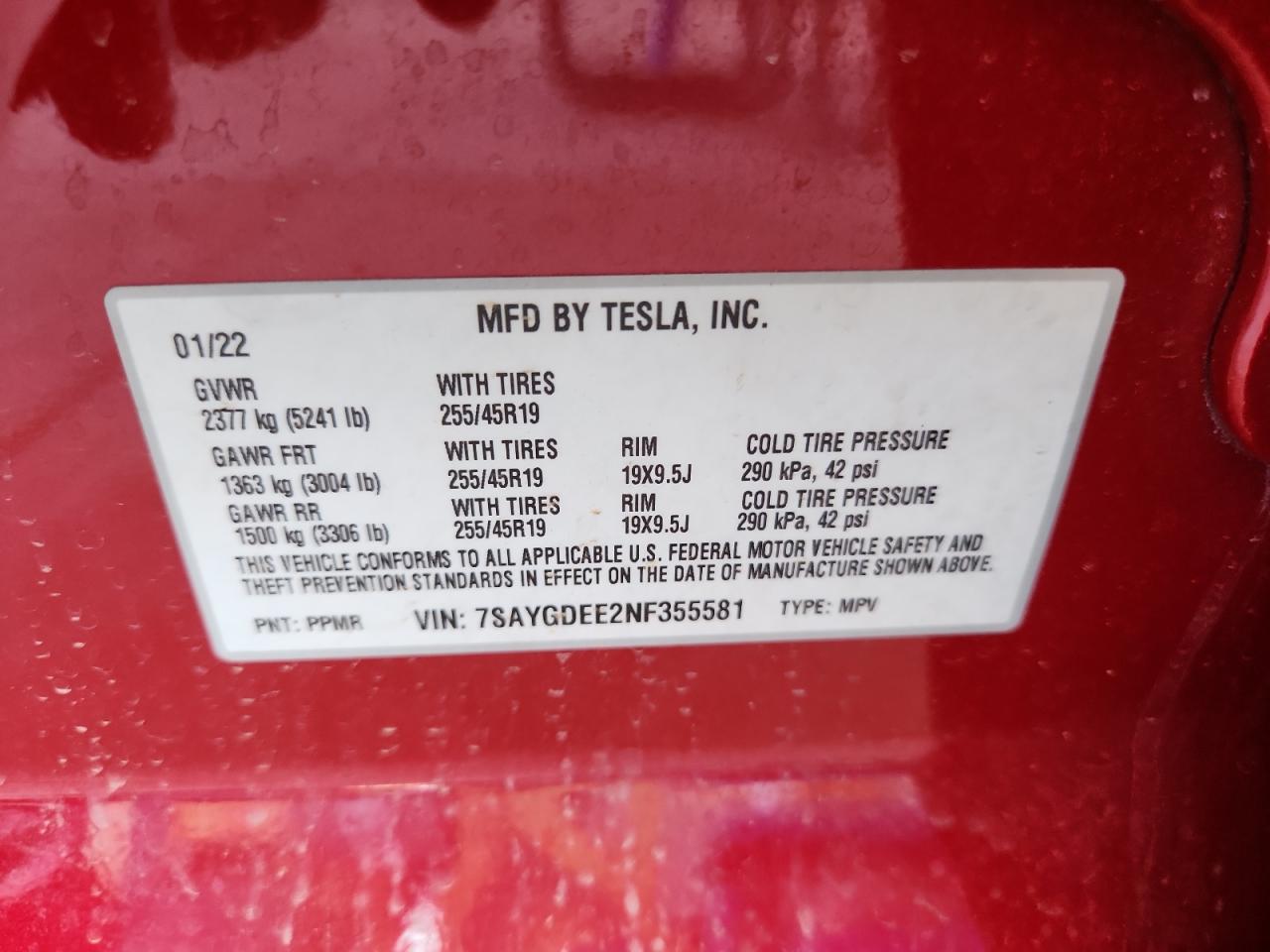 Lot #3310776953 2022 TESLA MODEL Y
