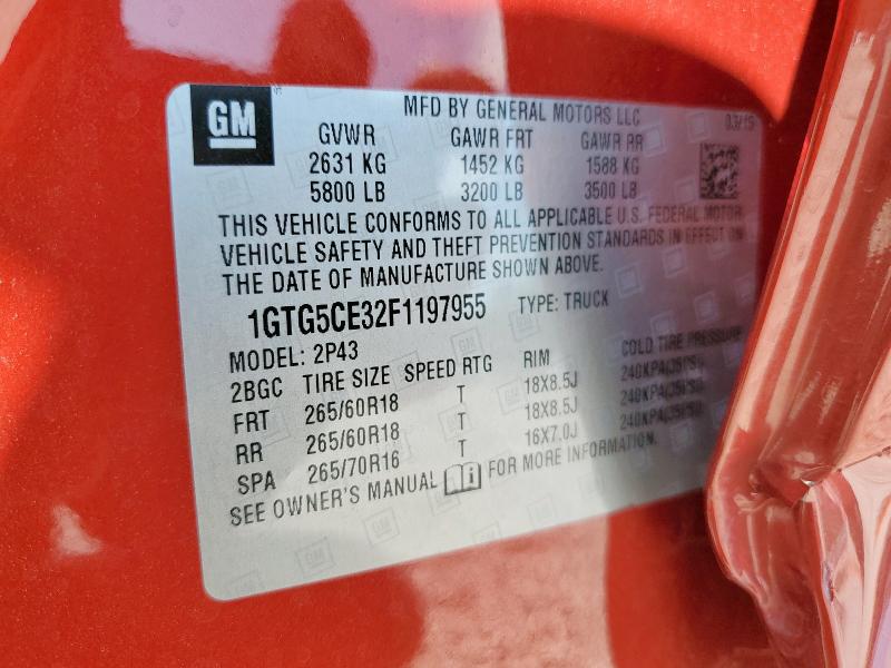 2015 GMC CANYON SLT 1GTG5CE32F1197955