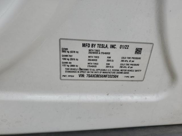 2022 TESLA MODEL X 7SAXCBE66NF332504