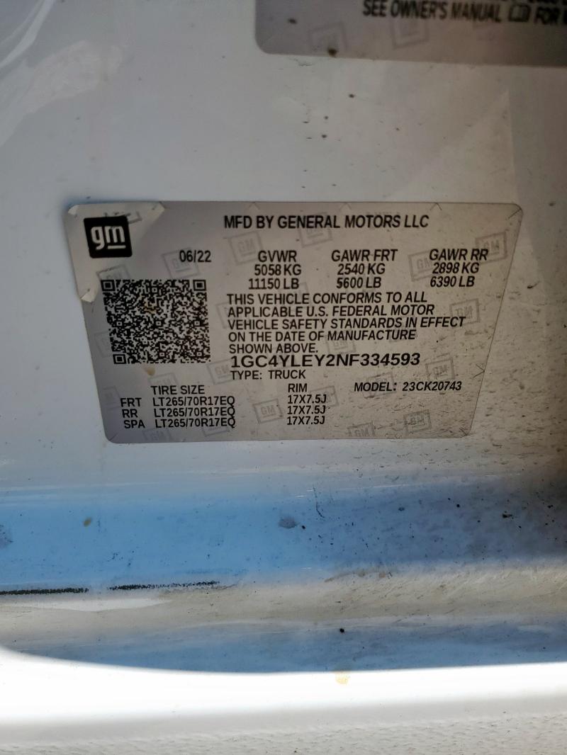 2022 CHEVROLET SILVERADO 1GC4YLEY2NF334593