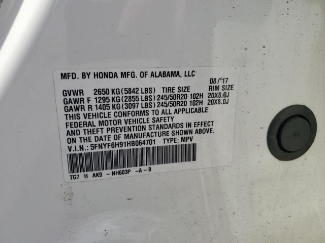 2017 HONDA PILOT TOUR 5FNYF6H91HB064701