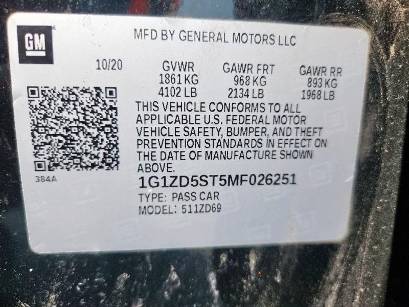 2021 CHEVROLET MALIBU LT - 1G1ZD5ST5MF026251