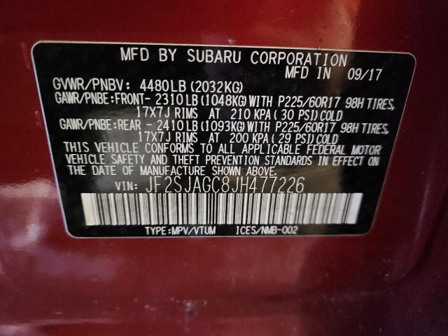 2018 SUBARU FORESTER 2 JF2SJAGC8JH477226