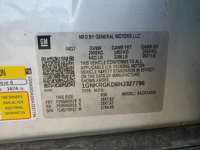 2017 CHEVROLET TRAVERSE LT 1GNKRGKD6HJ327796