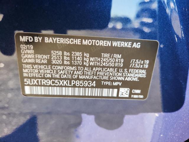 2019 BMW X3 XDRIVE3 5UXTR9C5XKLP85934