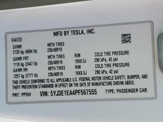 2023 TESLA 3 - 5YJ3E1EA4PF567555