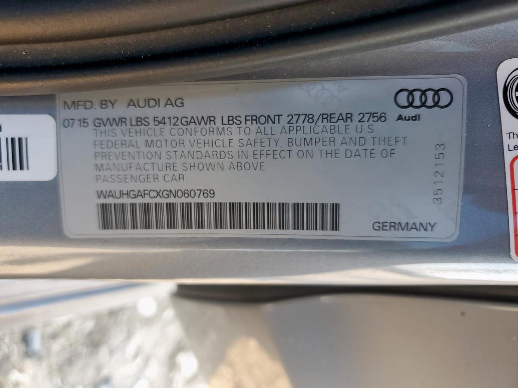 2016 AUDI A6 PRESTIG WAUHGAFCXGN060769