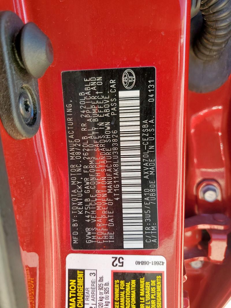 2020 TOYOTA CAMRY SE 4T1G11AK8LU383826