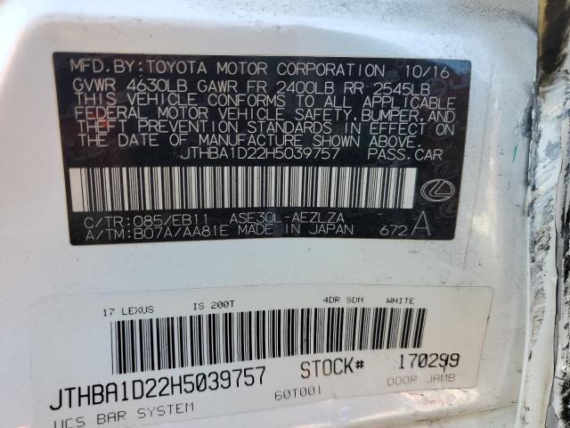 2017 LEXUS IS 200T JTHBA1D22H5039757
