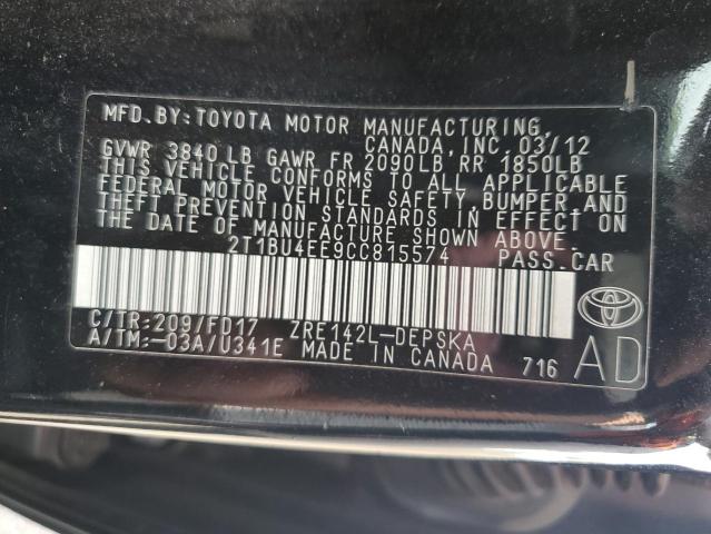 2012 TOYOTA COROLLA BA - 2T1BU4EE9CC815574
