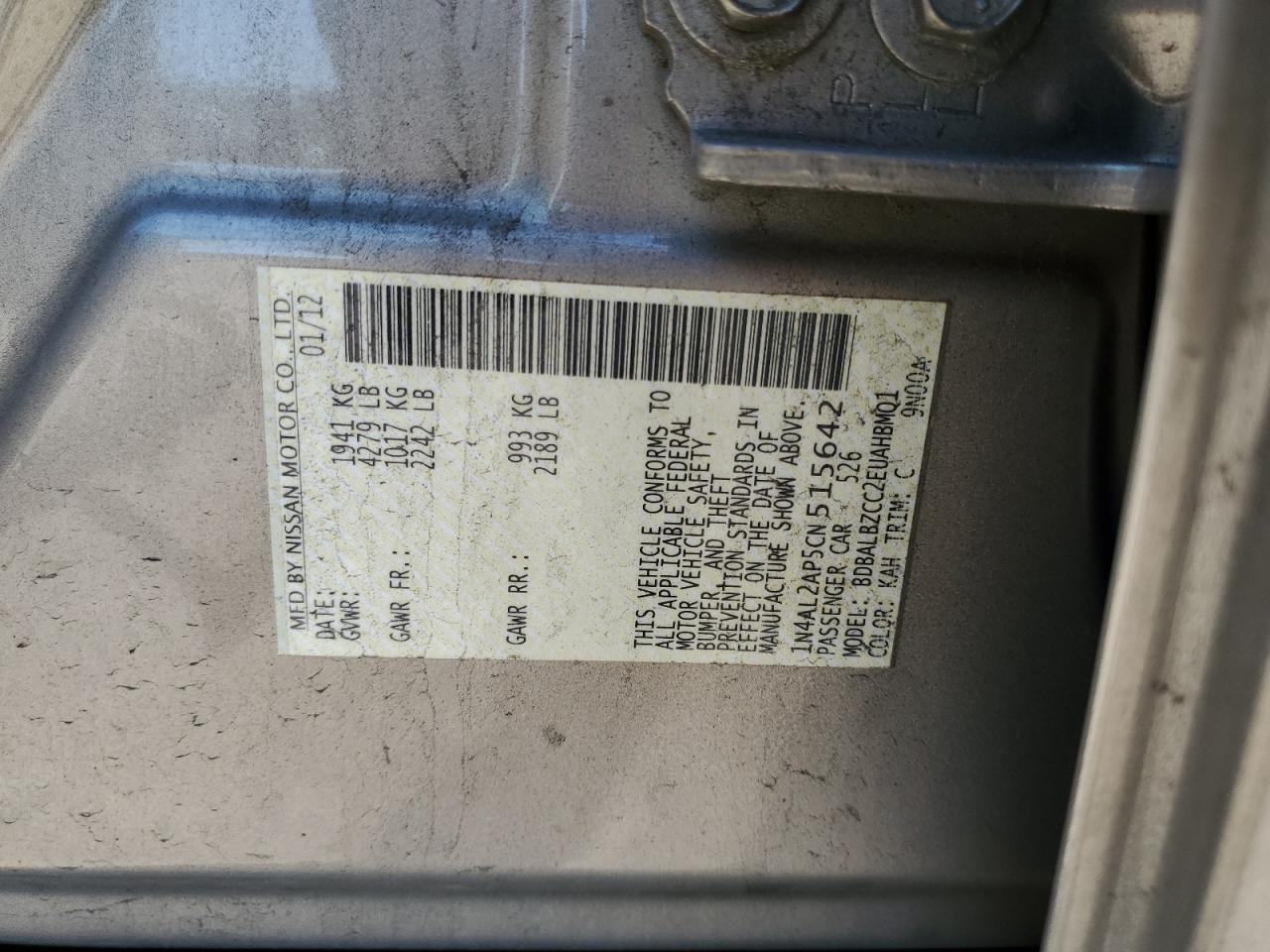 Lot #3259740196 2012 NISSAN ALTIMA BASE