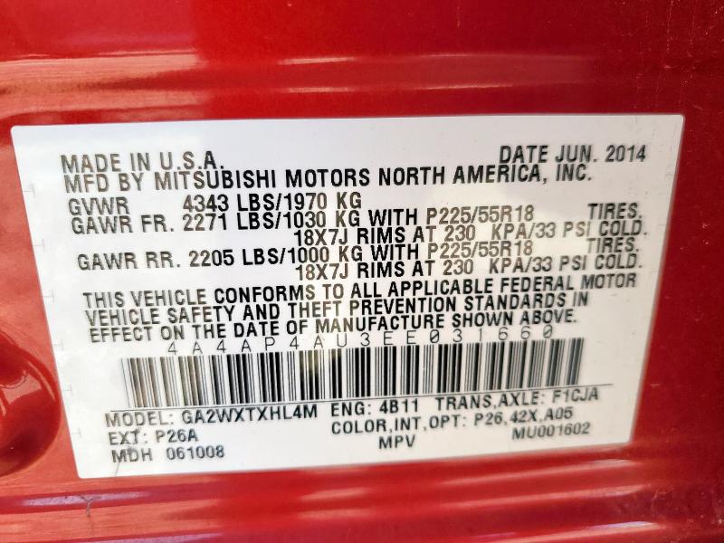 2014 MITSUBISHI OUTLANDER - 4A4AP4AU3EE031660