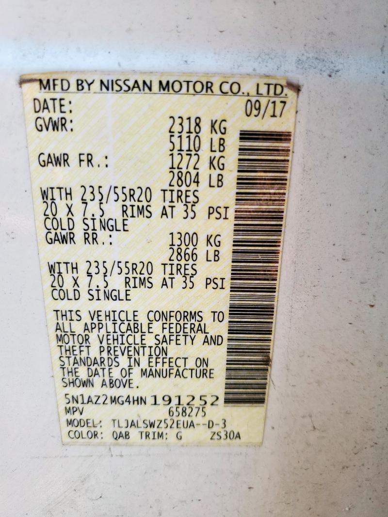 2017 NISSAN MURANO S 5N1AZ2MG4HN191252