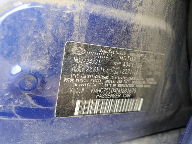 2022 HYUNDAI IONIQ SEL KMHC75LDXNU281675
