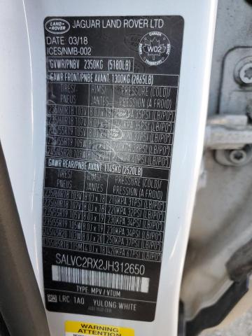 2018 LAND ROVER RANGE ROVE SALVC2RX2JH312650