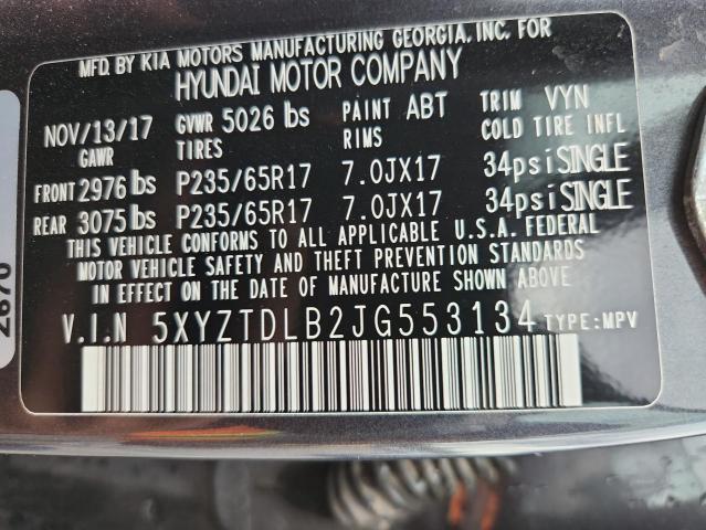 2018 HYUNDAI SANTA FE S 5XYZTDLB2JG553134