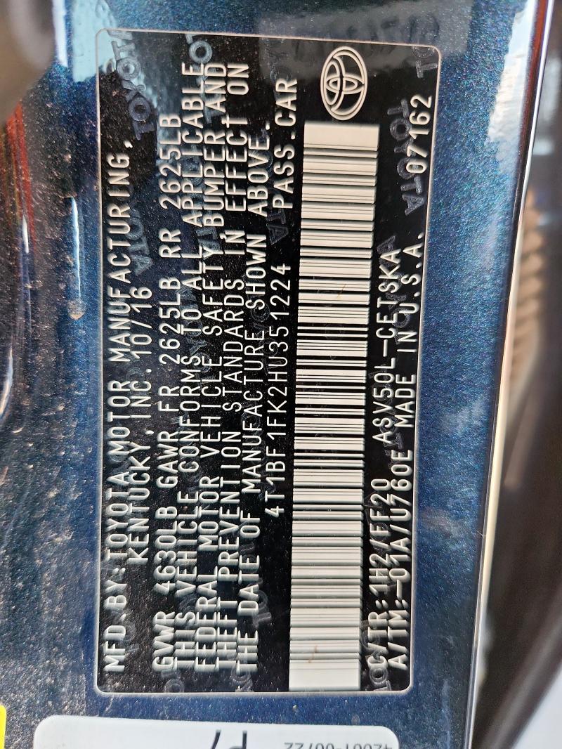 2017 TOYOTA CAMRY LE 4T1BF1FK2HU351224